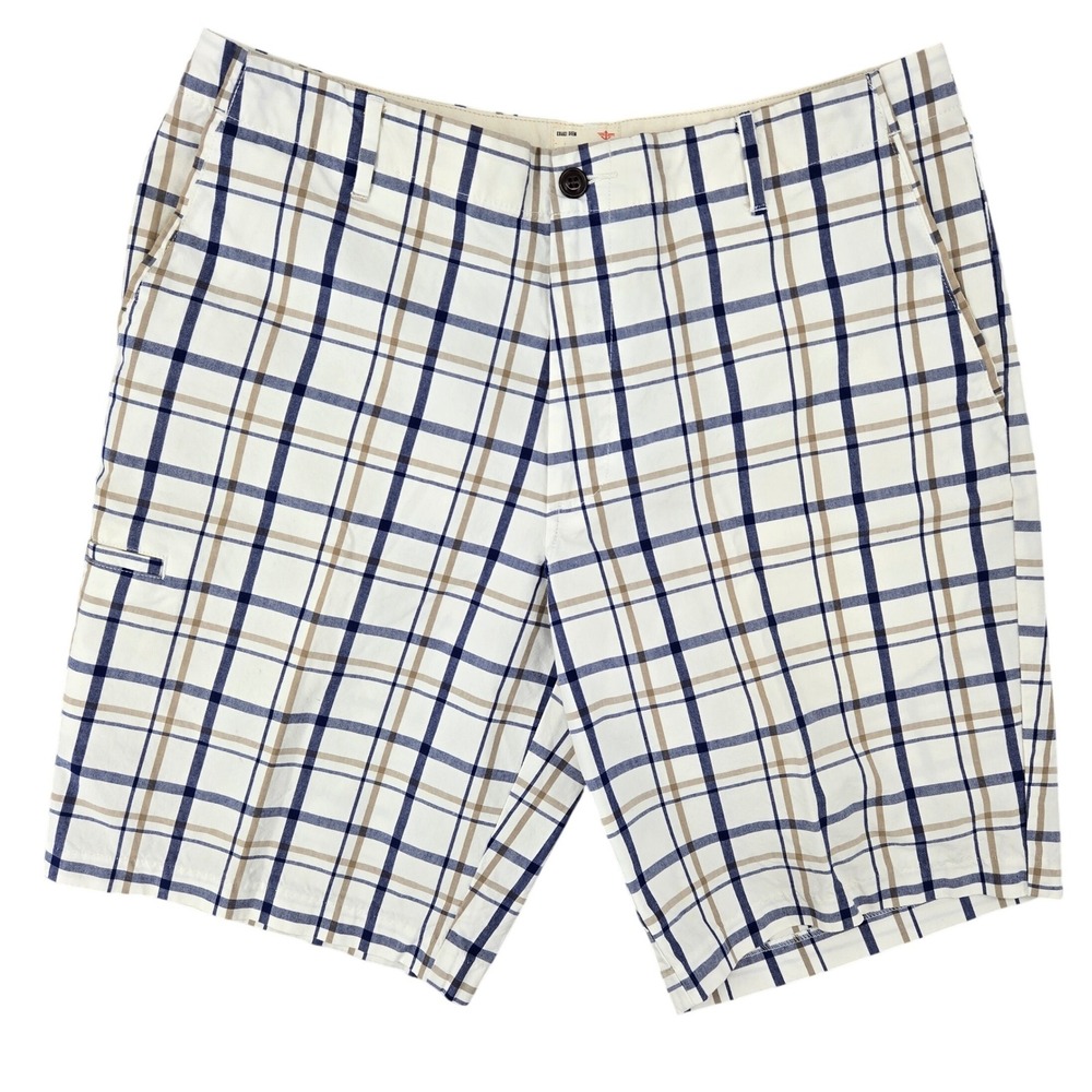 Dockers 34 Plaid Khaki Diem Shorts Mens Preppy Summer Golf Classic White Navy